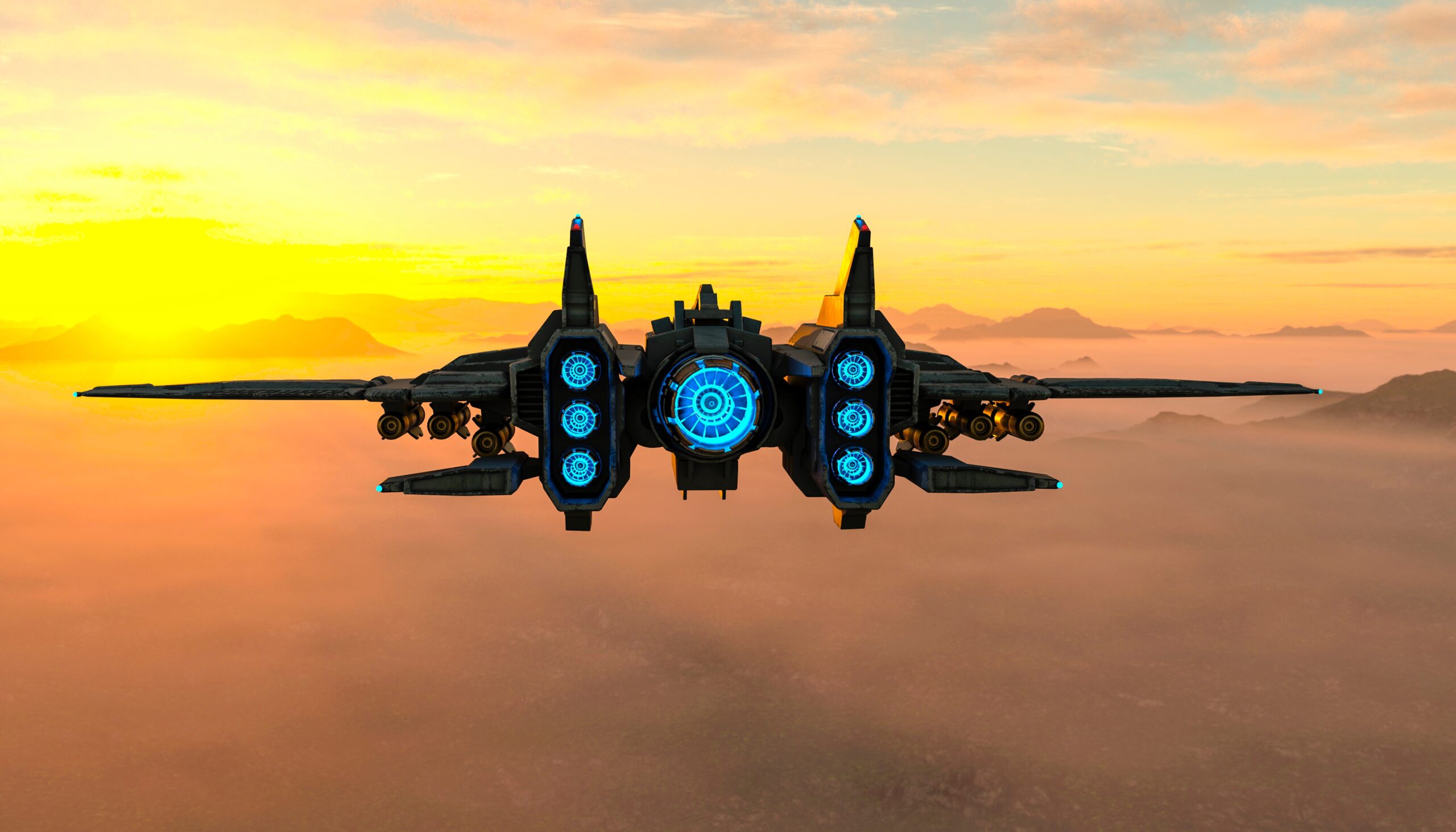 Futuristic aircraft that is indicative of the Aerospace and Defense Market.