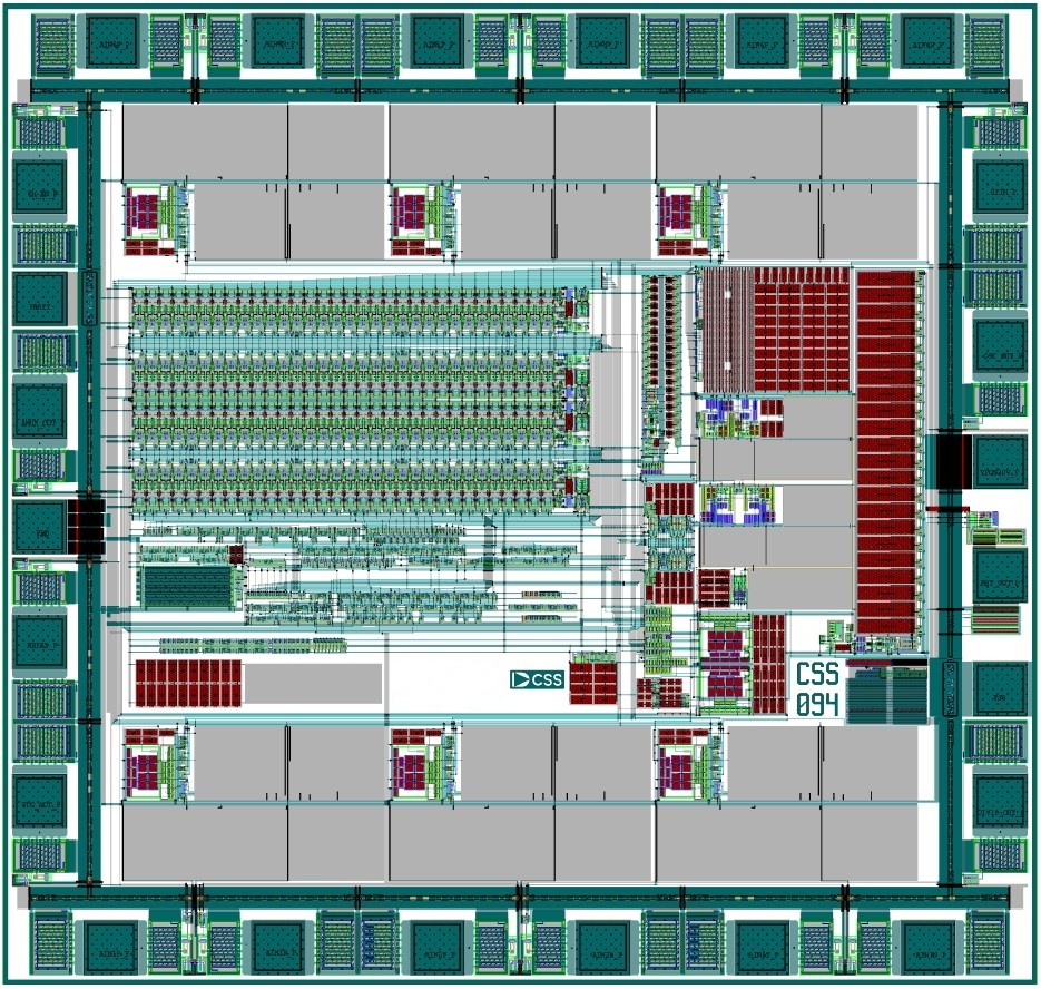 Layout image of wireless biometric monitor chip.